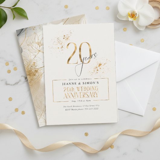 Invitation Gold Line Floral 20th Anniversary ID1169