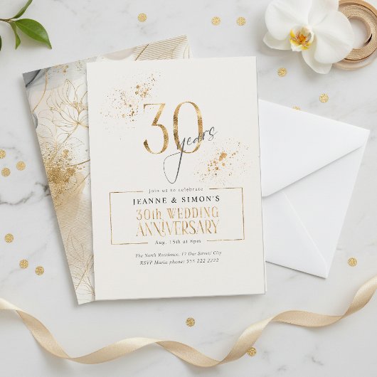 Invitation Gold Line Floral 30th Anniversary ID1169