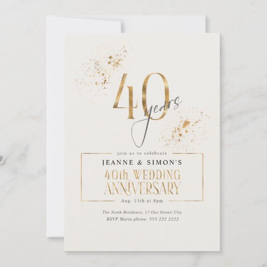 Invitation Gold Line Floral 40th Anniversary ID1169 (Devant)