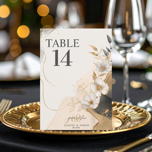 Invitation Gold Line Floral 60th Anniversary Table Num ID1169