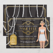 Invitation Gold Lingerie Fête des mariées 1920s Pearl Invitat (Devant / Derrière)