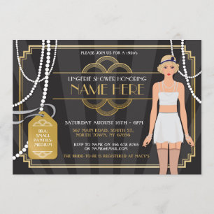 Invitation Gold Lingerie Fête des mariées 1920s Pearl Invitat