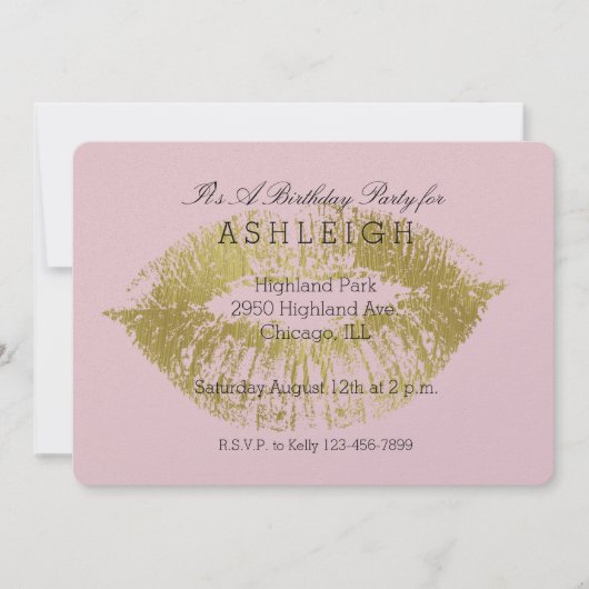 Invitation Gold Lips Kiss anniversaire (Devant)