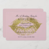 Invitation Gold Lips Kiss anniversaire (Devant / Derrière)