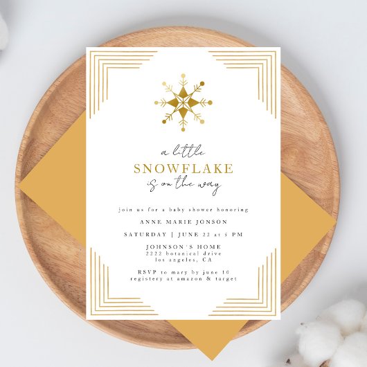 Invitation Gold Little Snowflake Minimal Elegant Baby Shower