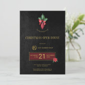 Invitation Gold Logo Barber Shop Noël Open House Party (Debout devant)