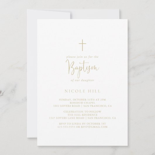 Invitation Gold Love Fancy Script Baptême (Devant)