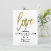 Invitation Gold LOVE Mariage de script de brosse moderne (Debout devant)