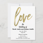 Invitation Gold LOVE Mariage de script de brosse moderne (Devant)