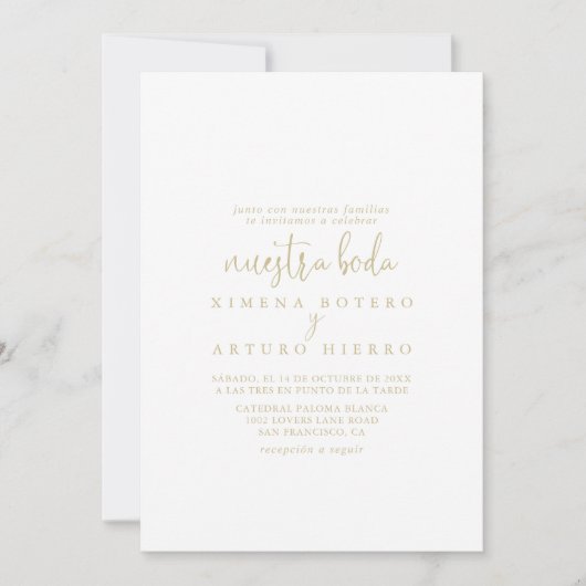 Invitation Gold Love Script fantaisie Nuestra Boda Mariage (Devant)