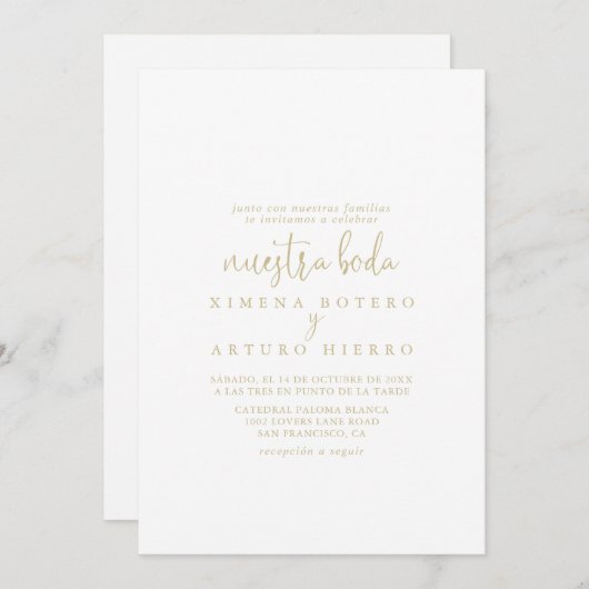 Invitation Gold Love Script fantaisie Nuestra Boda Mariage (Devant / Derrière)