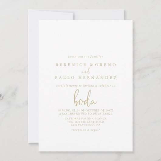 Invitation Gold Love Script Mariage espagnol   (Devant)