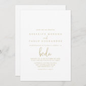 Invitation Gold Love Script Mariage espagnol (Devant / Derrière)