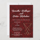 Invitation Gold Lucifer Sigil sur Red Damask Mariage sataniqu (Devant)