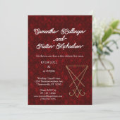 Invitation Gold Lucifer Sigil sur Red Damask Mariage sataniqu (Debout devant)