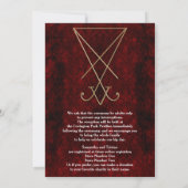 Invitation Gold Lucifer Sigil sur Red Damask Mariage sataniqu (Dos)