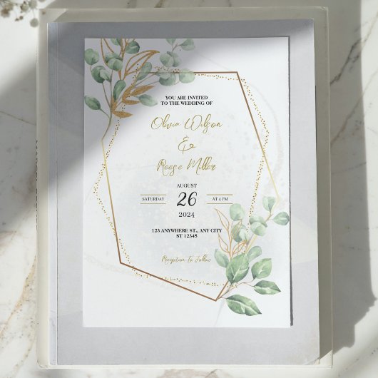 Invitation Gold Luxury Verdure Floral Chic Elégant Mariage