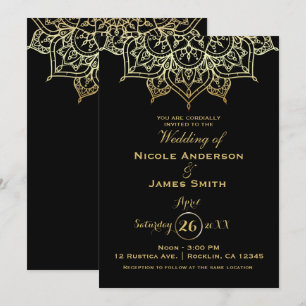 Invitation Gold Mandala Black Chic Moderne Mariage élégant