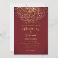 Gold Mandala Floral Bourgogne Ombre Mariage