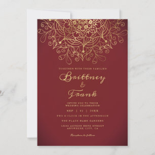 Invitation Gold Mandala Floral Bourgogne Ombre Mariage