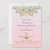 Invitation Gold Mandala Peach Rose Moderne Mariage élégant (Devant)