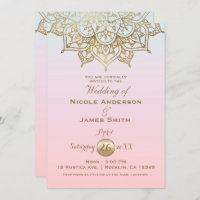 Gold Mandala Peach Rose Moderne Mariage élégant