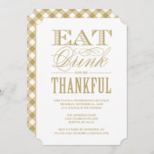 Invitation Gold Mange Boire et être Thanksgiving Dîner (Devant / Derrière)