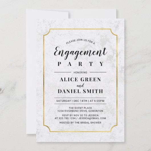 Invitation Gold & Marble | Mariage Classique Fiançailles (Devant)