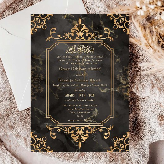 Invitation Gold Marble Ornament Vintage Islamic Wedding