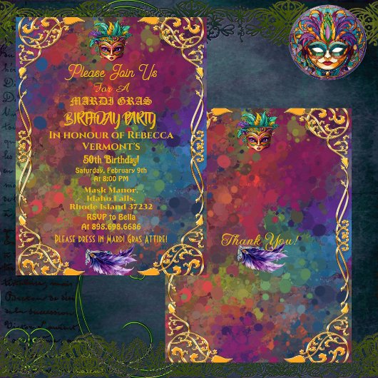 Invitation Gold Mardi Gras Masquerade 50e anniversaire