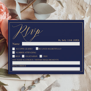 Invitation Gold marine bleu élégant script chic rsvp mariage