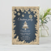 Invitation Gold marine bleu entreprise fête de Noël (Debout devant)
