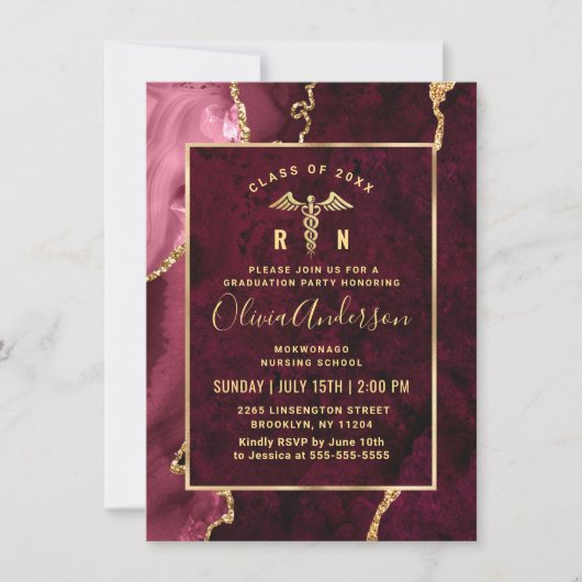 Invitation Gold Maroon Nursing School RN Graduation Party (Devant)