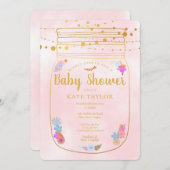 Invitation Gold Mason Jar String éclats Baby shower rose (Devant / Derrière)