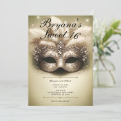 Invitation Gold Masquerade Sweet 16 Photo Anniversaire (Debout devant)