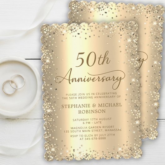 Invitation Gold Metallic Glitter 50th Wedding Anniversary
