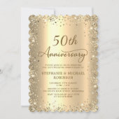 Invitation Gold Metallic Glitter 50th Wedding Anniversary (Devant)