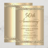 Invitation Gold Metallic Glitter 50th Wedding Anniversary (Devant / Derrière)