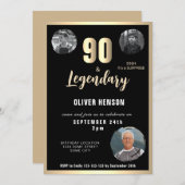 Invitation Gold Metallic Surprise 90e anniversaire (Devant / Derrière)