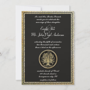 Invitation Gold Metallic Swirl Tree Gold Border Wedding