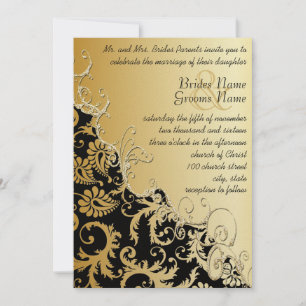 Invitation Gold Metallic Vintage Damask Romantic Swirl