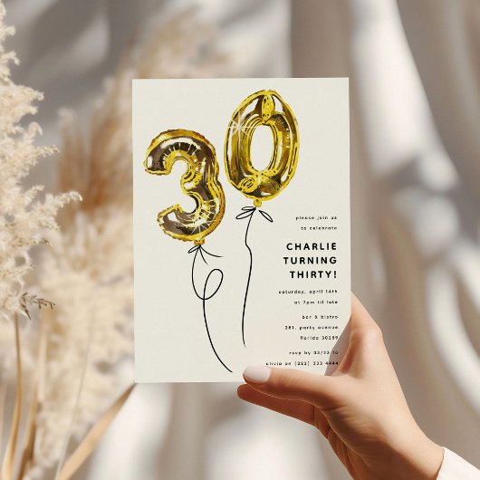 Invitation Gold minimum 30 Balloon 30e fête d'anniversaire
