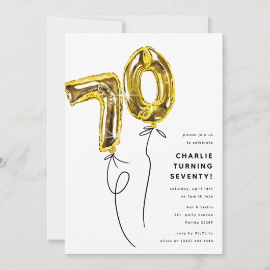 Invitation Gold minimum 70 Balloon 70e fête d'anniversaire (Devant)