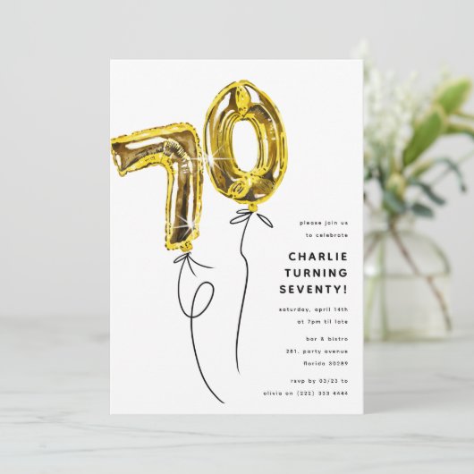 Invitation Gold minimum 70 Balloon 70e fête d'anniversaire (Debout devant)
