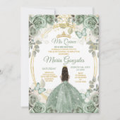 Invitation Gold Mis Quince Dusty Green Floral Quinceañera (Devant)