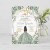Invitation Gold Mis Quince Dusty Green Floral Quinceañera (Debout devant)
