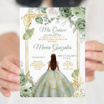 Invitation Gold Mis Quince Sage Vert Floral Quinceañera<br><div class="desc">Sage Green & Gold Floral Quinceañera Invitation Mis Quince Anos,  15e anniversaire, </div>