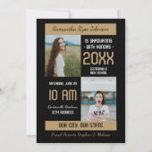 Invitation Gold Modern Block 3-Photo Graduation (Dos)