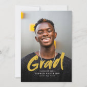 Invitation Gold Modern Brush Script Photo Graduation (Devant)