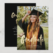 Invitation Gold Modern Calligraphie Photo Graduation (Devant / Derrière)